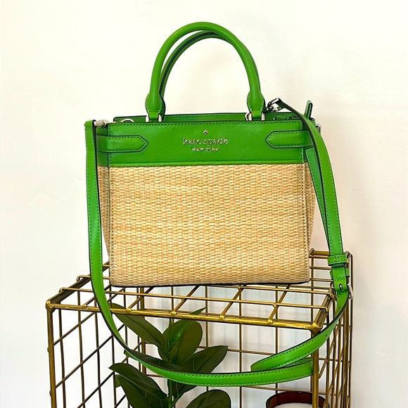Kate Spade Green Leather and Straw Satchel with Gold Hardware - Picture 1 of 6